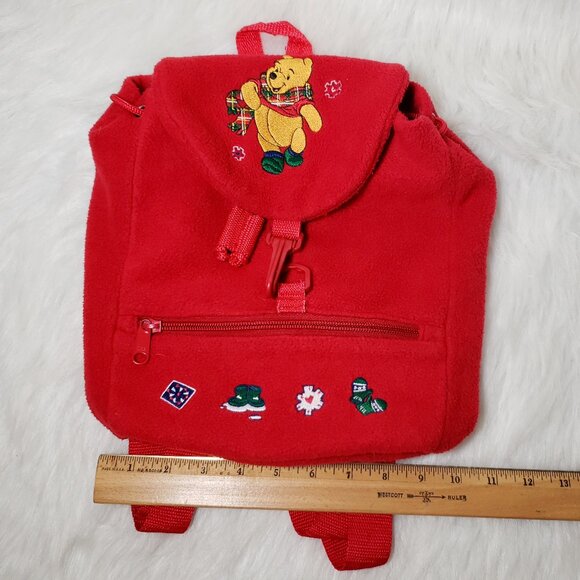 Y2K Cozy Day DISNEY STORE Winnie The Pooh Fleece Red Embroidered Backpack rvhtf - Picture 5 of 13